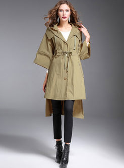 Causal Hooded Lacing Asymmetry Trench Coat