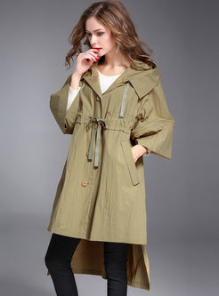 Causal Hooded Lacing Asymmetry Trench Coat