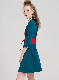 Party Stand Collar Color-blocked A-line Dress