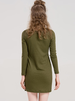 Green Mini Tied Slim Knitted Dress