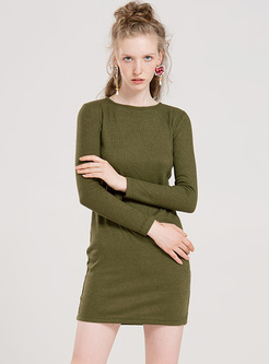 Green Mini Tied Slim Knitted Dress