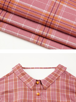 Plaid Turn Down Collar Single-breasted Blouse