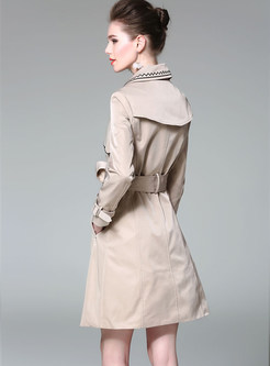 Elegant Single-breasted Turn Down Collar Belted Trench Coat