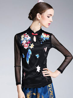 Ethnic Embroidered Stand Collate Long Sleeve Top