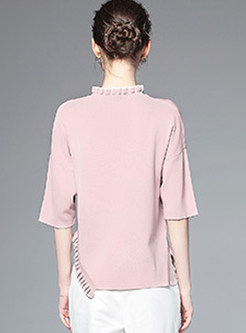 Elegant Half Sleeve Ruffled Collar Sweater 