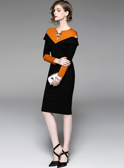 Elegant Color-blocked Slim Bodycon Dress