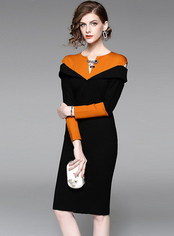 Elegant Color-blocked Slim Bodycon Dress