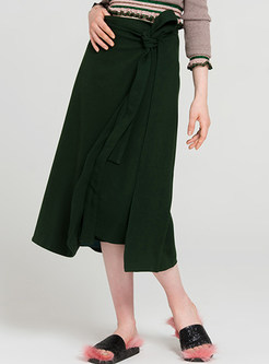 Brief Belted Pure Color Skirt
