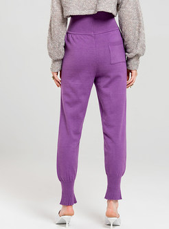 Purple Knitted High Waist Harem Pants