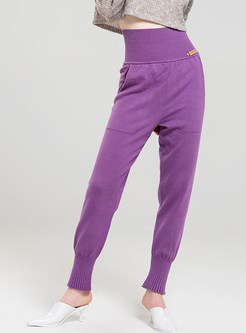 Purple Knitted High Waist Harem Pants