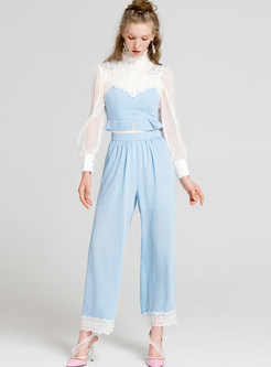 Blue Lace Loose Straight Pants