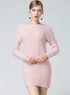 Pink Long Sleeve Bodycon Knitted Dress