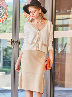 Brief Long Sleeve Knitted Two-piece Outfits