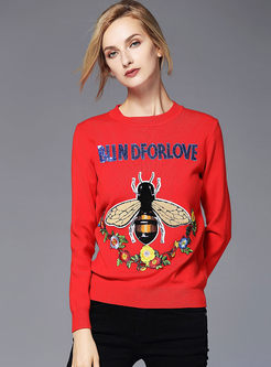 Causal Embroidered Letter Long Sleeve Sweater