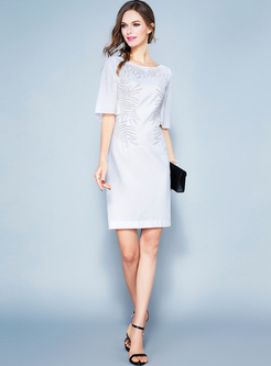 Elegant Flare Sleeve Embroidery Sheath Dress