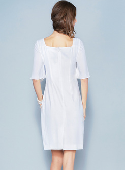 Elegant Flare Sleeve Embroidery Sheath Dress