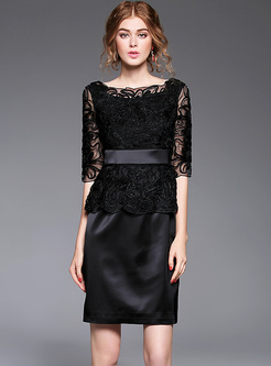 Black Lace High Waist Skinny Dress