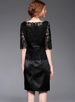 Black Lace High Waist Skinny Dress