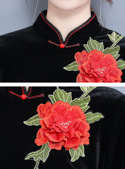 Elegant Embroidery Improved Cheongsam Maxi Dress