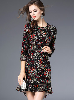 Fashion Floral Hollow Out Skater Dress