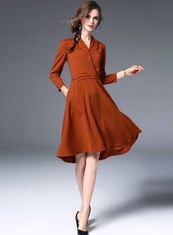 Brief Tied-waist Asymmetric Hem A-line Dress