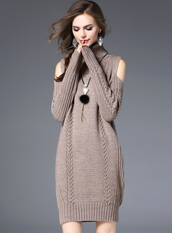 Sexy Off Shoulder High Neck Knitted Dress