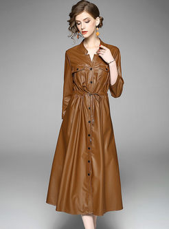 Chic PU Long Sleeve Trench Coat