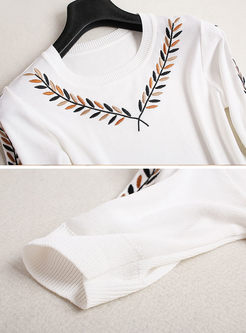 White Embroidered Short Sleeve T-shirt & Stylish Asymmetry Skirt