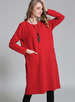 Casual With Pockets Pure Color Knitted Dress