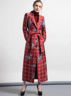 Street Grid Print Notched Neck Trench Coat