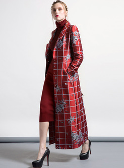 Street Grid Print Notched Neck Trench Coat