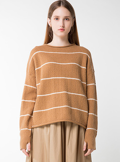 Loose Striped O-neck Knitted Sweater