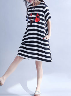 Causal Striped Print Short Sleeve T-shirt Dress
