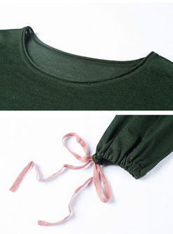 Brief Lantern Sleeve O-neck Knitted Sweater