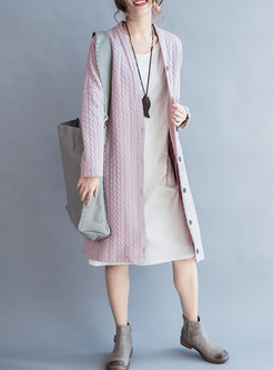 Casual Pink Cotton Single-breasted Coat