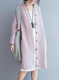 Casual Pink Cotton Single-breasted Coat