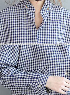 Casual Checked Turn Down Collar Blouse