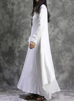 White Vintage Long Sleeve Asymmetry Hem Maxi Dress