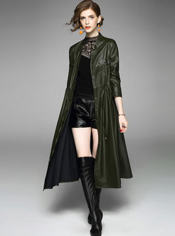 Chic PU Long Sleeve Trench Coat
