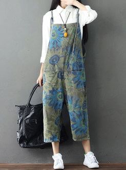 Fashion Floral Loose Calf-length Overalls