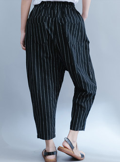 Black Vertical Striped Harem Pants