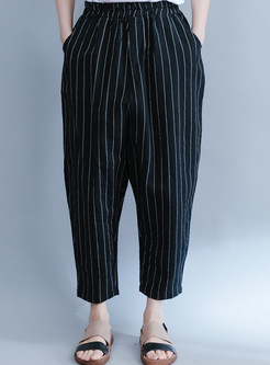 Black Vertical Striped Harem Pants