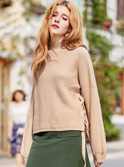Loose Lacing Long Sleeve Knitted Top