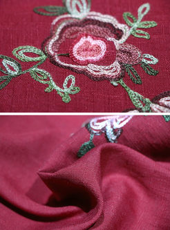 Vintage Embroidered Short Sleeve Loose Maxi Dress