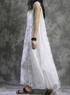 White Loose Asymmetry Sleeveless V-neck Maxi Dress