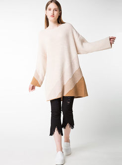 Hit Color Long Sleeve Loose Knitted Sweater