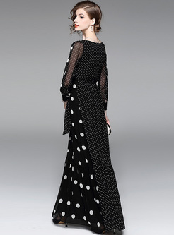 Elegant Dot Print V-neck Maxi Dress