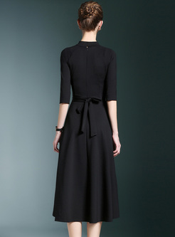 Elegant Black High Waist A-line Dress