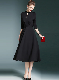 Elegant Black High Waist A-line Dress