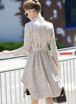 Chic Butterfly Print Belted Trench Coat